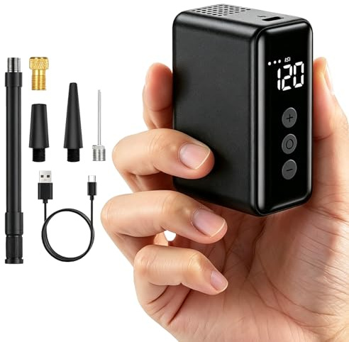 Bomba de Aire Eléctrica, Bomba Eléctrica para Bicicleta 120 PSI Mini con Manómetro, Apagado Automático, Compatible con Válvulas Presta y Schrader, para MTB, Bicicleta Urbana y Bicicleta de Carretera