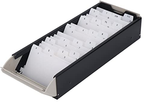 Portaschede per Archiviazione di 800 Biglietti da Visita, Scatola Portadocumenti in Plastica Trasparente, estremità Espandibili, Robusta Struttura in Ferro e Plastica, Ideale per (BLACK)