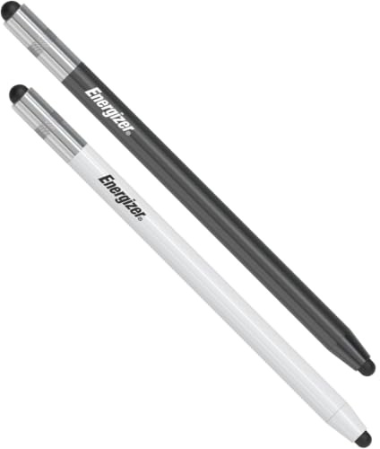Energizer Lot de 2 Stylets pour iPad Tablette Tactile Samsung Android, Capacitif Universel 3 en 1, Compatible iPhone Smartphone, Stylo Écran Tactile, Blanc et Noir