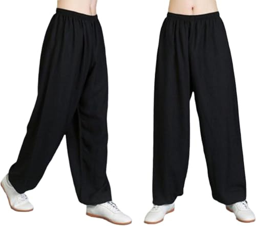 Pantalones Deportivos De Tai Chi De Gran Tamaño para Hombre, Pantalones De Entrenamiento De Artes Marciales Sueltos De Lino De Algodón, Pantalones De Meditación Zen para Mu, Black, XL
