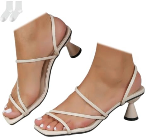 Women's Kitten Heel Sandalettes, Plus Size High Heel Strappy Sandals