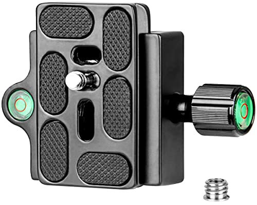 Koolehaoda Abrazadera adaptadora de Placa de liberación rápida con Tornillo de 1/4-3/8 y Nivel de Burbuja para cámara DSLR, trípode, monopié, estabilizador, rótula de Bola