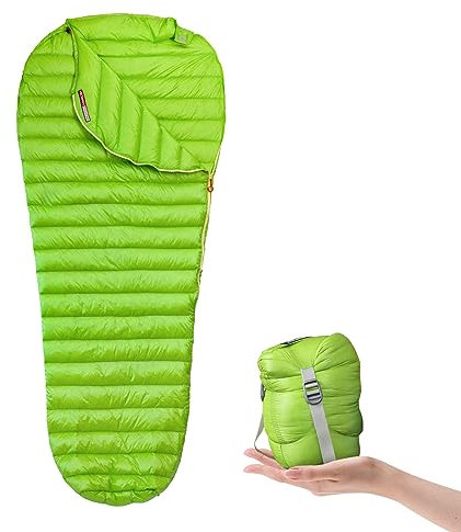 NewDoar Ultraleichter Gänsedaunen Schlafsack Frühling Herbst Ultrakompakter Schlafsack Mumienschlafsack für Wandern, Rucksackreisen und Camping-Green Regular