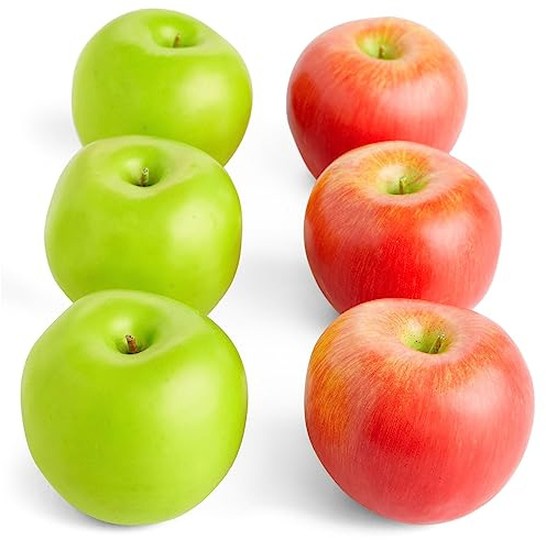 Juvale Artificial Apples Set - Lifelike Foam Apples for Crafts & Displays - 6-Pack, 2.7×2.2×2.5 - Red & Green
