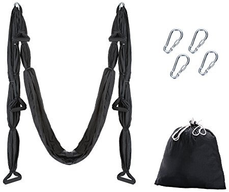 Aerial Yoga Swing Hängematte - Silk Hammock Schaukel für Fitness, Anti-Schwerkraft - 180kg/400 lbs Belastung (Schwarz)