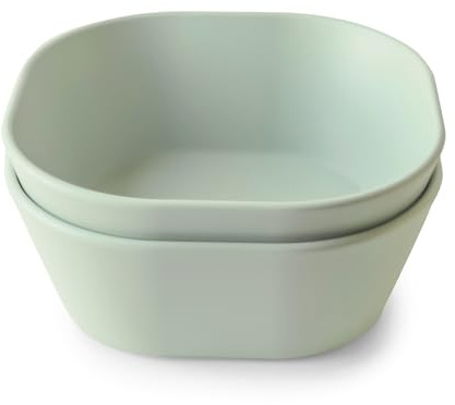 Mushie Dinnerware Bowls for Kids | Tableware Set of 2 Reusable BPA Free Bowls | Dishwasher & Microwave Safe | Made in Denmark | Square (Sage)