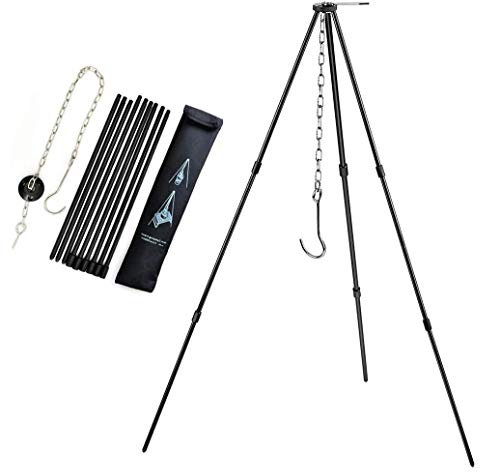 JasCherry Campfire Cooking Tripod, Adjustable Hanging Camping Tripod, for Cooking, Drying Clothes, Pot Roast, Grilling Outdoor Picnic Camping BBQ Hanger with Storage Bag