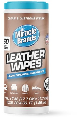 MiracleWipes for Leather Cleaning & Conditioning, Vehicle, Furniture, Shoes, Jacket, Interior, Upholstery, Cleans, Protects, and Moisturizes Leather, Prevent Fading and Cracking - 60 Count