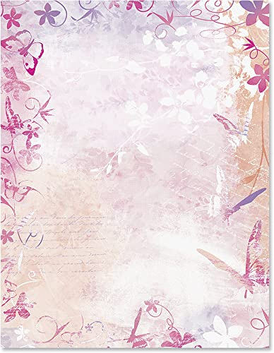 PaperDirect Floral Butterfly Paradise Border Papers, Vintage Collage with Flowers, Butterflies, Words and Swirls Design, 8.5 x 11, Acid-Free, Ideal for Letters, Crafts, Invitations, Cards, 25 Sheets