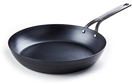 BK Black Steel Padella Pre-Stagionata in Acciaio al Carbonio da 28 cm, Compatibile con Induzione, Forno e Arrosto fino a 315°C, Durevole e Professionale, Nero