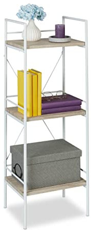 Relaxdays Standregal, HBT: 95 x 34 x 27 cm, 3 Ablagen, Beistellregal für Wohnzimmer, Küche, Bad, Stahl & MDF, Natur/weiß