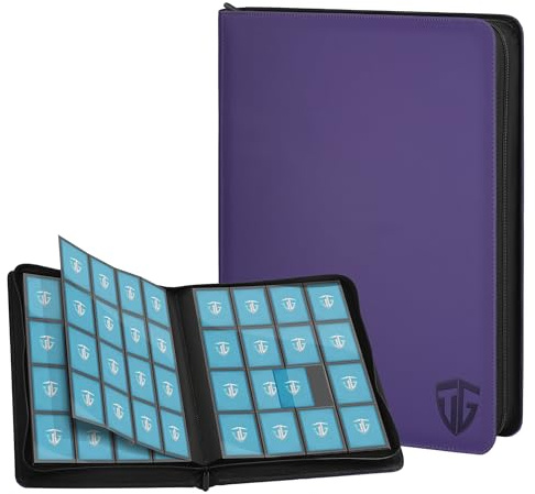 TCGUARD 16 Scomparti per Carte da Collezione, Album con Chiusura Lampo, per 1000 Carte, Raccoglitore per Carte di Credito, Tasche Laterali Sicure, Compatibile con YuGiOh, MTG, Carte Sportive (Viola)