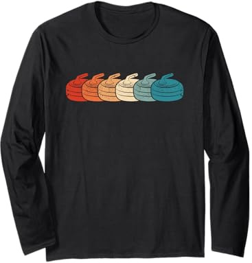 Retro Vintage Curling Player Curler Winter Ice Sports Stones Long Sleeve T-Shirt