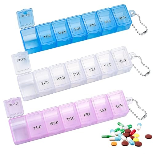 3 Pieces Pill Box Organiser Pill Dispenser Box, 7 Day Pill Box Organiser One Time a Day, Weekly Pill Box Pill Organiser for Medication, Supplements, Vitamins, Cod Liver Oil