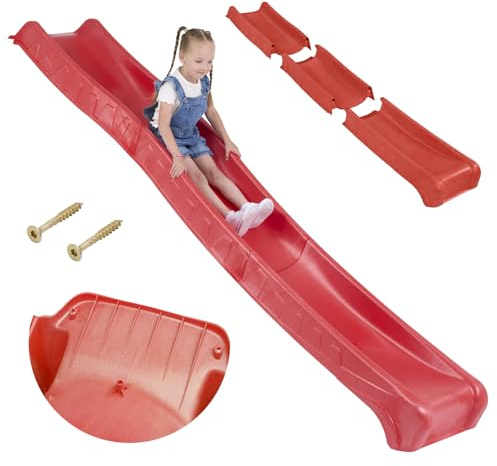 Kinderrutsche Outdoor 3 m lang für Kinder ab 3 Jahren, Podesthöhe 150 cm (+/- 5 cm) Gartenrutsche für Spielhaus & Spielturm als Wasserrutsche für den Garten geeignet (Rot)