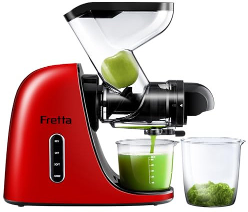 juicer Machines, Fretta 76MM Wide Dual Feed Chute Slow juicer, High Nutrition Juicer Slow Masticating with 2-Speed Modes & Automatic Reverse Function (Empire Red)