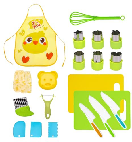 AIXMEET 21 Kit Couteau sécurité de Cuisine pour Enfants,Couteau Montessori Enfants à partir de 3 ans,Couteaux de Cuisine pour couper des fruits ou légumes,Cadeau de Noël ou d'anniversaire parfait