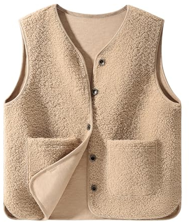 Yuson Girl Chaleco Mujer Invierno sin Mangas Chalecos Exteriores | Chaleco Polar Teddy, Cuello En V, Slim Fit Elegantes, con Botones e Bolsillos