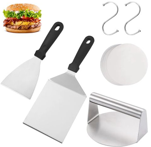 55 Pezzi Versatile Kit di Accessori per Griglie, Professionale Set di Spatole Barbecue Kit, Pratico Kit Pressa per Hamburger, Accessori di Spatola Acciaio Set per il Campeggio All'aperto