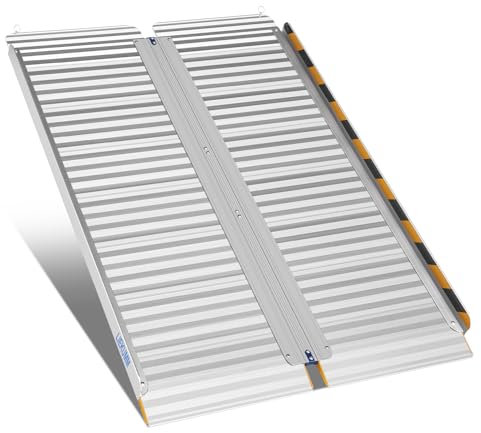 LIEKUMM Rampa pieghevole per sedia a rotelle, 120 x 76 cm, capacità 450 kg, antiscivolo, in alluminio, per sedie a rotelle, scale, porte, mobilità