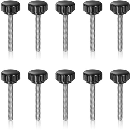 KINHARD 10 Pezzi Vite a Testa Zigrinata, M8 x 60 Filettate Zigrinate, Testa Tonda Viti Testa Zigrinata, Diametro Testa 22 mm, Viti a Mano Nere per Mobili e Strumenti