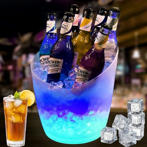 Secchio da ghiaccio a LED da 5 l, impermeabile, con cambio automatico di colore RGB, contenitore per frutta e verdura (trasparente) per festival, feste, casa, bar, secchio per ghiaccio