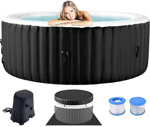 Gonfiabile Hot Tub 2-4 Persone Ø 180 x 63.5 cm 2400W Vasca da bagno Gonfiabile Tub con Bocche d'aria, Coperchio Isolato, Stuoia E Pompa Di Riscaldamento Indoor Outdoor Spa Piscina (Cerchio)