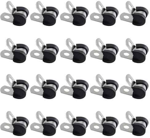 20 pezzi di fascette per tubi in acciaio inox, fascetta a forma di R, fascette per cavi con rivestimento in gomma, morsetti P, fascette stringitubo in acciaio inox, morsetti per cavi in metallo