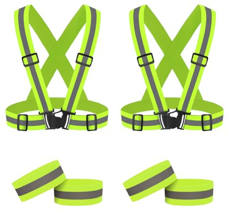 ACOLY Juego de chalecos reflectantes de seguridad, 2 chalecos reflectantes ajustables y 4 pulseras elásticas, para ciclismo, jogging, correr y senderismo.