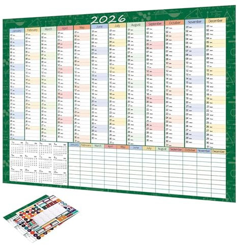 Calendrier Mural 2026 - Agenda de Planning Grand Format 74x51cm avec Étiquettes Astuces - Agenda Quotidien - Pour Planification Travail École Maison Vacances