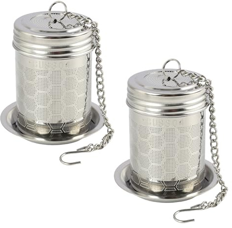 2 PCS Infuseur à thé inox 5 x 7,5 cm, Boule à thé infuseur Grand Format avec Chaîne, Support de Base, Filtre thé Réutilisable pour thé en vrac, Herbes et épices