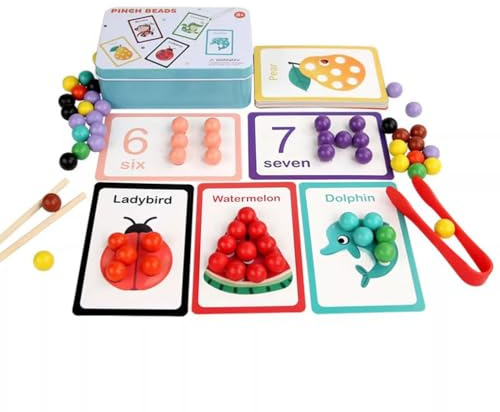 LLTCMAOYI Montessori Clip Beads Matching Game with Iron Box, Educational Fine Motor Skills Toy for Toddlers