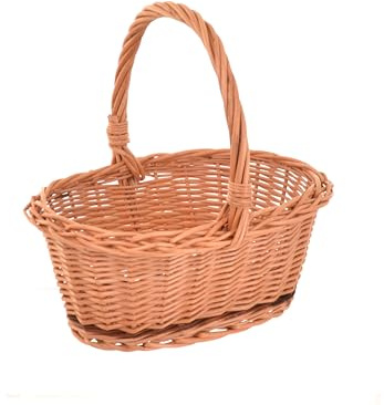 Aqbau Piccolo cestino pasquale con manico in vimini – Cestino di Pasqua per bambini intrecciato, cestino ovale in vimini con manico, cestino pasquale per uova, caramelle e regali, naturale, circa 25 x