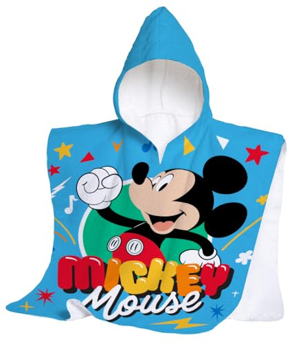 hermet Telo Mare Con Cappuccio Mickey Mouse, Poncho Mare Maxi da Bambino, 60x60 cm, Asciugamano da Spiaggia o Piscina, 100% Morbido Cotone