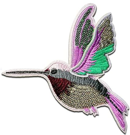 Catch the Patch Vogel Kolibri mit Pailletten - (Größe: 18,8 x 14,7 cm) – Patches, Bügelbilder, Aufbügler – zum Aufbügeln oder Aufnähen – Ideal für Kleidung, Rucksäcke