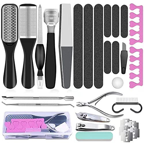 Pedicure Tools for Feet, 30 in 1 Foot Scrubber Manicure Kit for Women Men, Stainless Steel Foot File Foot SPA, Professional Callus Remover Skin Tag, Included Nail Toenail Clipper File Foot Rasp