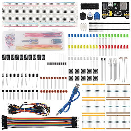 AITRIP New Electronics Component Fun Kit w/Power Supply Module, Jumper Wire, 830 tie-Points Breadboard, Precision Potentiometer,Resistor Compatible with Arduino, Raspberry Pi, STM32
