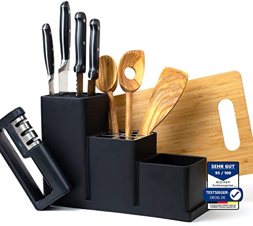 𝐀𝐜𝐨𝐥𝐲𝐧𝐞® Premium Messerblock unbestück aus [Hochwertigem Harz] inkl. Schneidebrett & Messerschärfer geeignet als Küchenorganizer | Messerhalter | Küchenutensilienhalter | Küchenhelfer