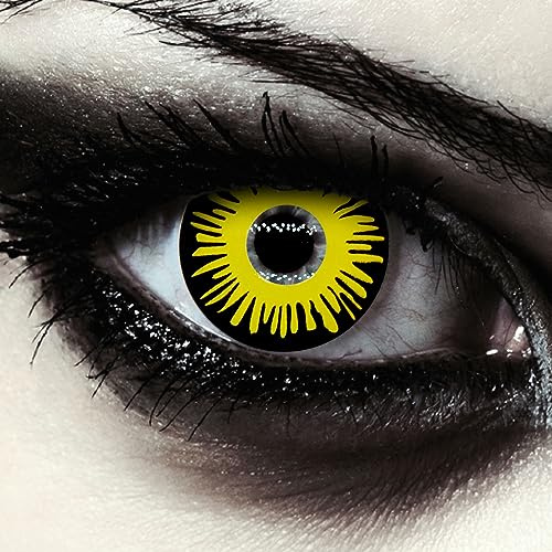 DESIGNLENSES, färgade dagliga kontaktlinser, gula och svarta, utan recept för Halloween-kostym som Pennywise, Jeffrey Dahmer, skräckclown - 2 stycken (1 par) gula ögonlinser Yellow Fear