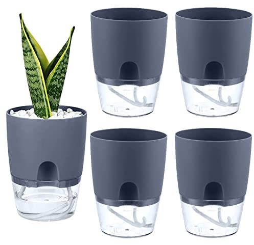 SMELEYOU BlumenküBel, Pflanzentopf, Selbstbewässerungstöpfe Selbstbewässerung Pflanzer Dekorative Steine Blütentöpfe für Innenpflanzen graue 5pcs