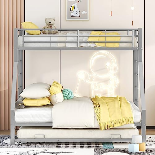 Moimhear Litera de Metal con Cama Extensible, con Escalera en Ambos Lados para niños, Adolescentes, Adultos, fácil de Montar, 90 (140) x 200 cm (Plata)