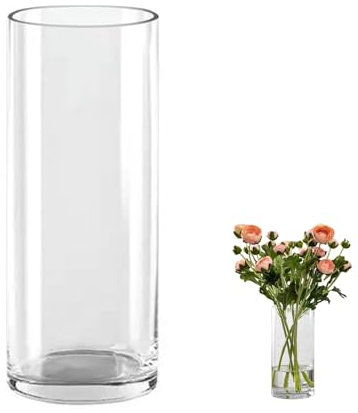QEEYON Glas Blumenvase,Modern Zylinder Vase 25cm Hoch,Zylindrische Glasvase,Durchsichtige Glasvase, Kerzenhalter Glas Blumenblume Pflanzenbehälter für Home Office Dekor, Tischdeko