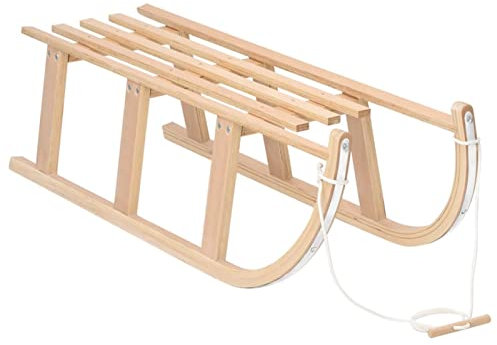 Gecheer Schlitten Rodel Davoser Holzschlitten Schneeschlitten mit Zugseil für Wintersportarten Skifahren Outdoor 110 x 40 x 34 cm (L x B x H) Sperrholz,Buchenholz, Metall,Max. Belastbarkeit: 100 kg