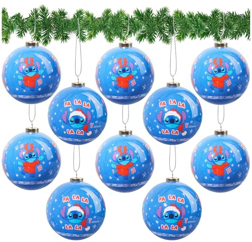 Disney Stitch Tree Baubles Christmas Decorations Pack of 10 Festive Hanging Ornament Balls Xmas Gifts