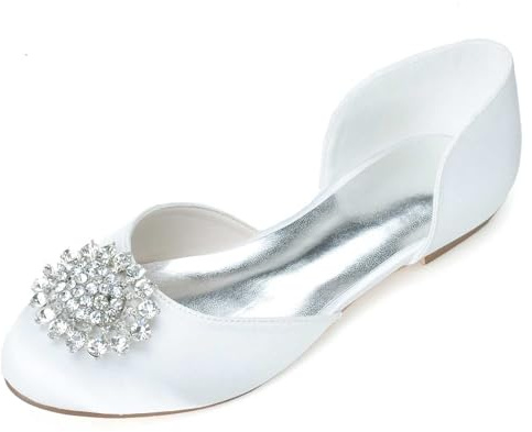 TARFIC Zapatos de Novia para la Novia - Sandalias de Satén Fáciles de Poner con Diamantes de Imitación, Cómodas Zapatillas de Taco Alto para Galas