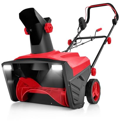 GOPLUS Elektrische Schneefräse mit LED-Scheinwerfern, 180° drehbarem Auswurfkanal, 50 cm Arbeitsbreite, 25 cm Arbeitshöhe, 9 m Auswurfweite, Schneeschieber mit Motor, für Auffahrt & Terrasse (Rot)