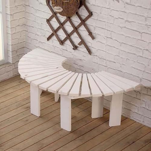 Banco de Madera Maciza con Listones y Forma de Abanico, para Todo Tipo de Clima, para Patio, balcón y terraza, Banco de árbol para jardín, Banco sin Respaldo, Banco de árbol semicircular para Patio,