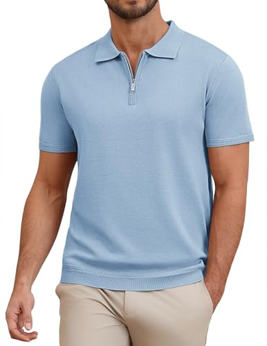 COOFANDY Men's Polo Shirts Short Sleeve Knitted Zip Neck Polo T-Shirt Cooling Summer Golf Shirt Polos