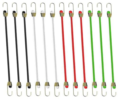 12 gomas tensoras elásticas, correas tensoras con ganchos, cuerdas tensoras de goma resistentes, cuerdas elásticas para equipaje, cuerdas de goma expansoras para camping, militares y exteriores