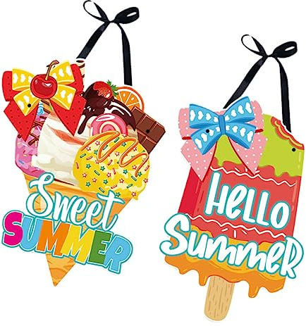 EPIGEIST 2pezzi Cartello Estivo Benvenuto Ghiacciolo Decorativo Da Appendere Per Porta Per Feste Estive e Decorazioni Per La Casa